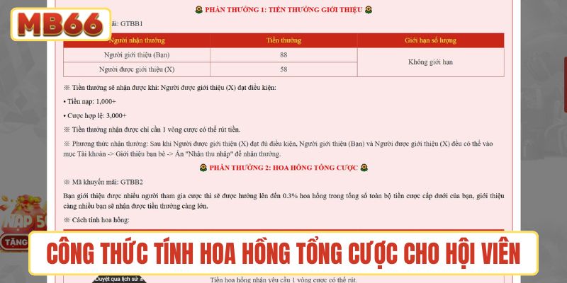 Công thức tính hoa hồng tổng cược cho hội viên đơn giản