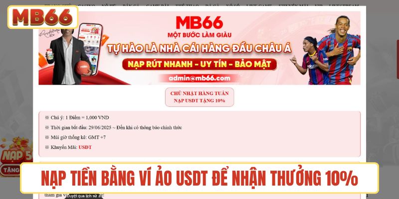 Nạp tiền bằng ví ảo USDT để nhận thưởng 10%