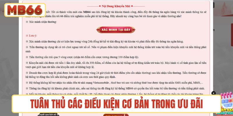 Tuân thủ các điều kiện cơ bản trong ưu đãi tặng 66K trải nghiệm