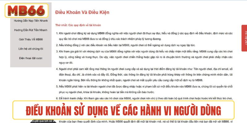 Điều khoản sử dụng về các hành vi người dùng trên nền tảng